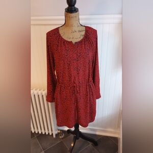 GAP Navy Cherry Print Shirt Dress • Pockets • Drawstring Waist • Size M • EUC